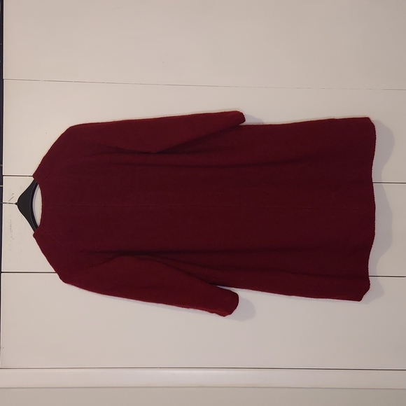 Vintage 1960s Maroon Red Knee Length Wool Coat Size Large - Picture 10 of 16